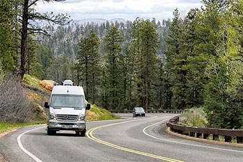 Camper van on rural highway