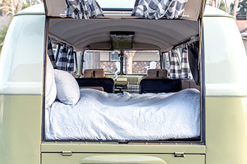 View of van bed from back