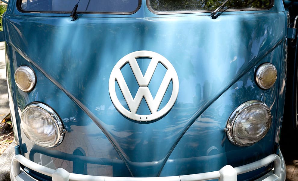 Front of a blue VW van