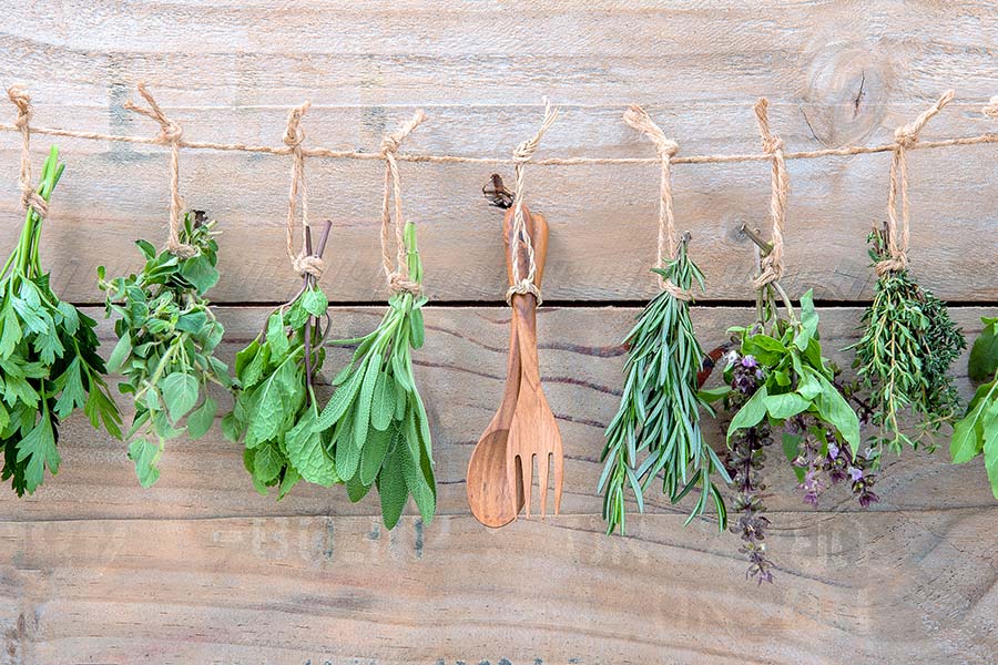 Drying herbs on a string