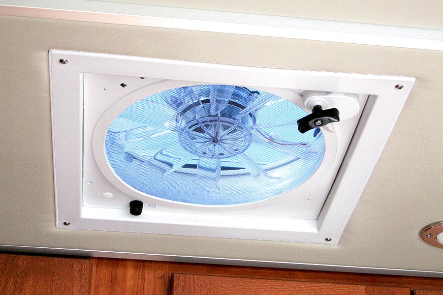 Looking up at a ventilation fan in a RV