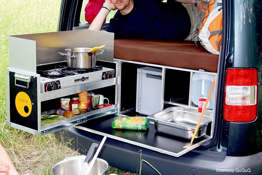Modular camper van kitchen designed by QUQUQ