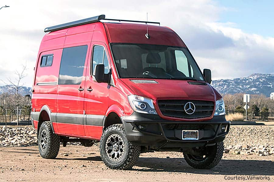 Red 4x4 Mercedes-Benz camper van
