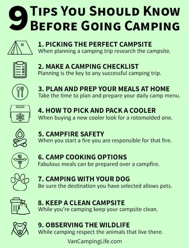 Nine camping tips infographic