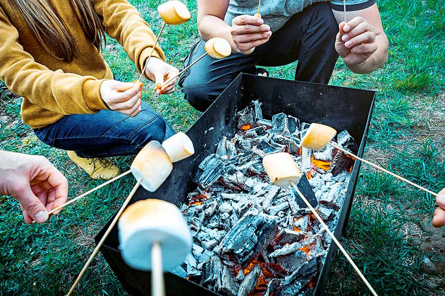 People roasting marshmallows over firepit