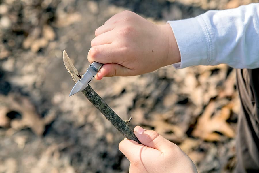 Boy whittling a stick