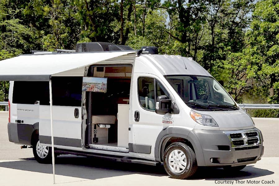Class B RV with awning extended