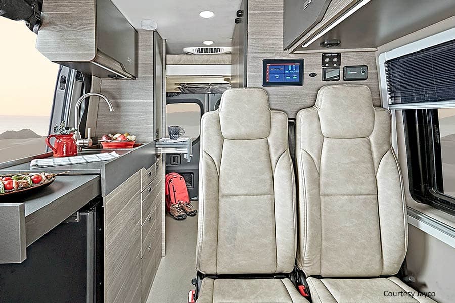 Interior in Jayco Terrain, class B van