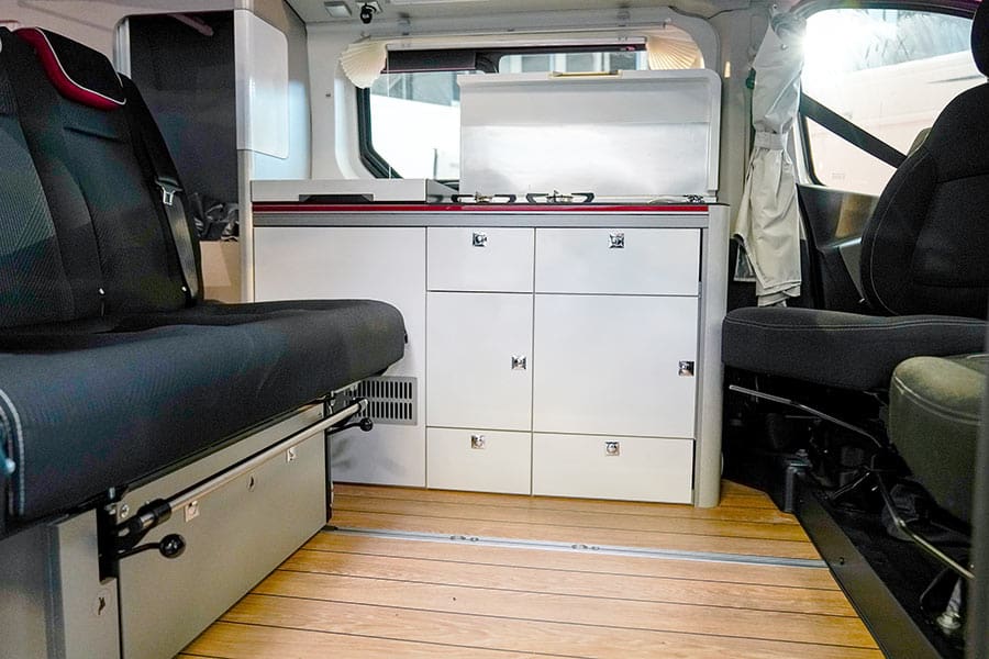 Adjustable seats inside camper van