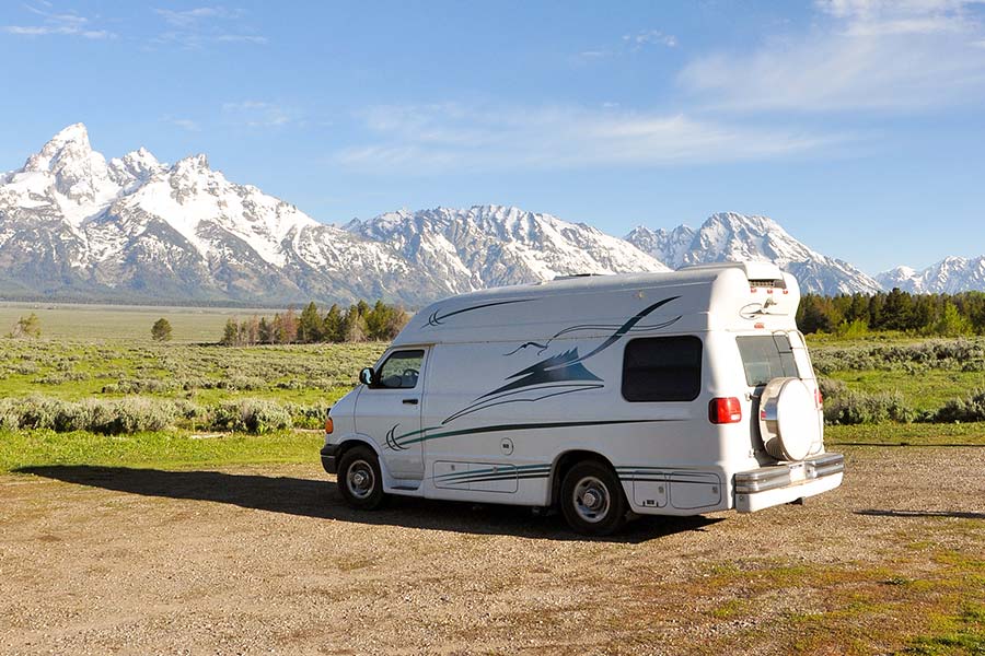 Boondocking at the base of the Grand Teton Mountain Range