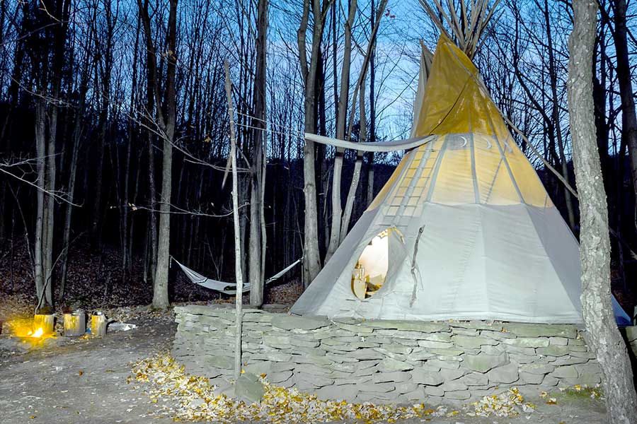 Glamping teepee in the remote woods