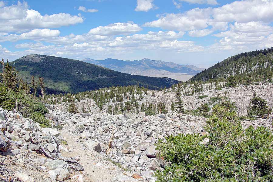 Hiking trail through a rocky valley in the Great Basin National Park, Nevada