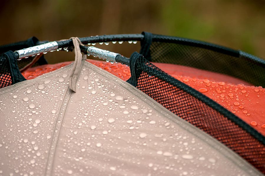 Water beaded up on tent