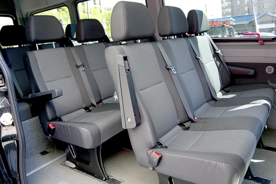 Rows of seats in passenger van