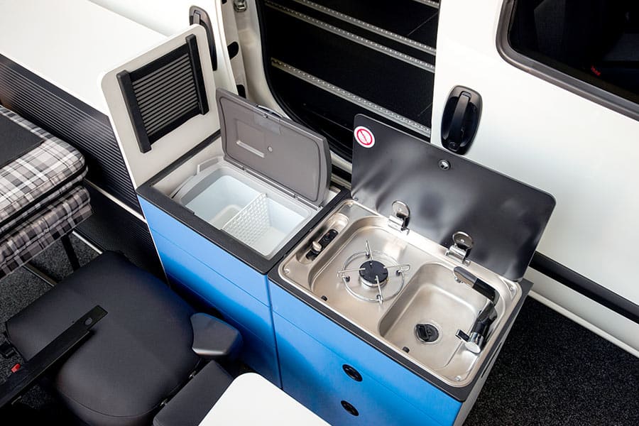 Camper van sink and refrigerator cabinet