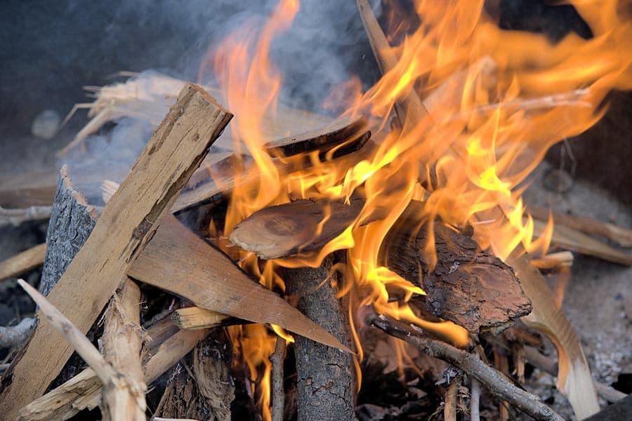 Pile of wood scraps burning