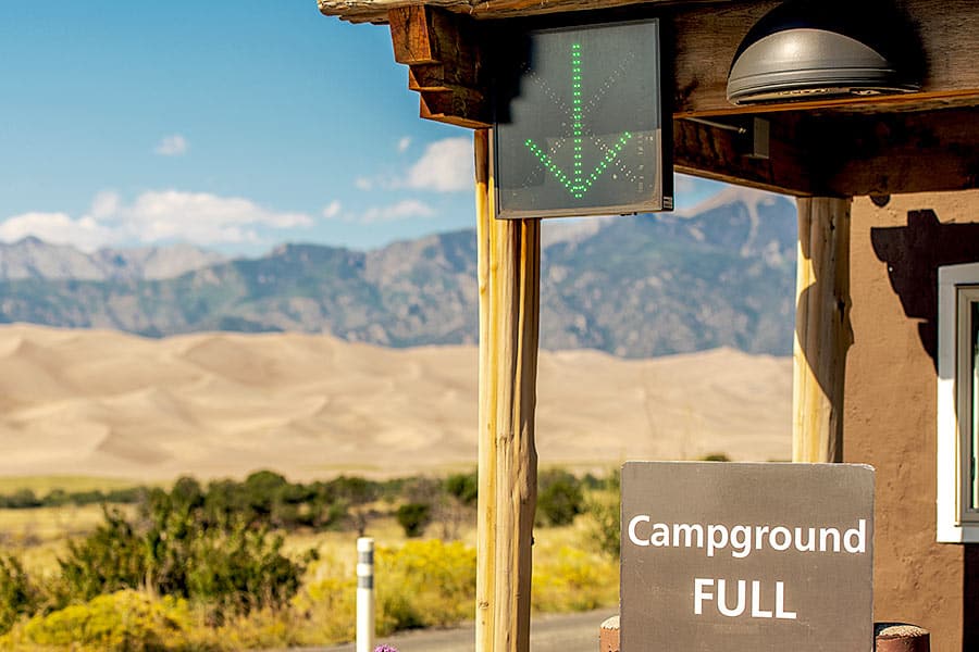 Campground full sign at Great Sand Dunes National Park and Preserve, Colorado