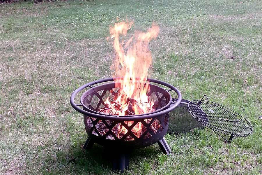 Campfire burning in a portable fire pit