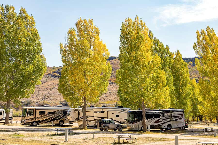 Campground filled to capacity with Class A motorhomes
