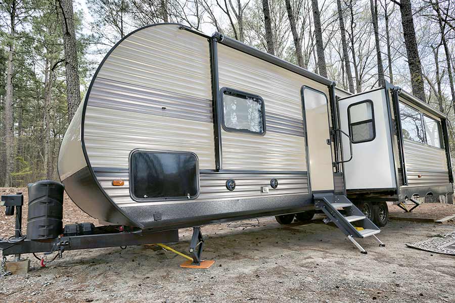 RV camper at campsite in the North Carolina mountains