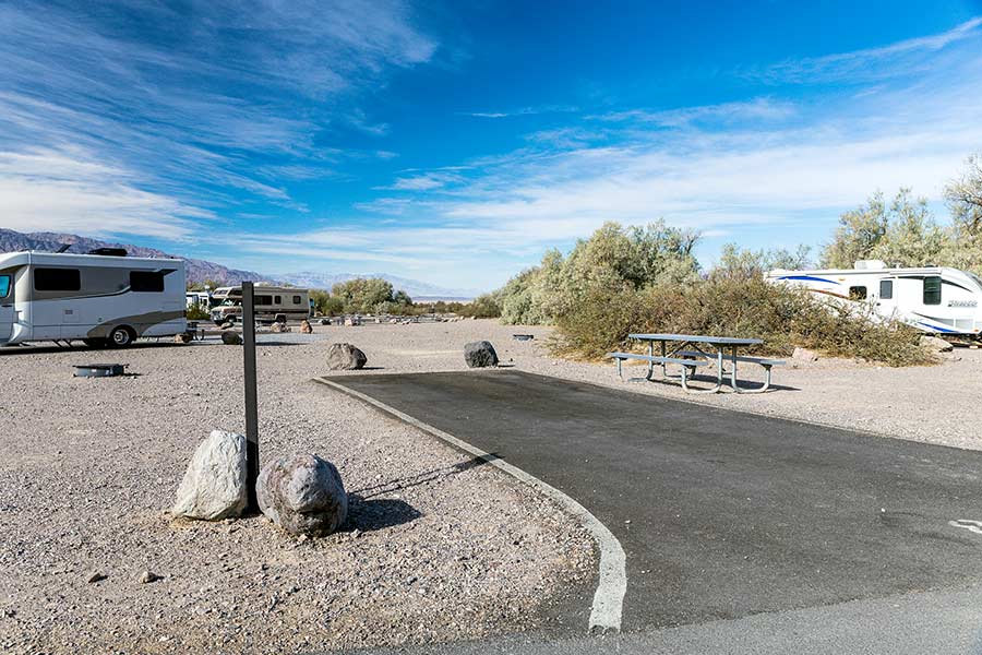RVs at Furnace Creek Campground located in Death Valley National Park, California