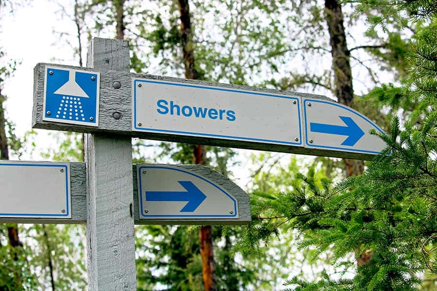 Sign in campground pointing the direction to the showers